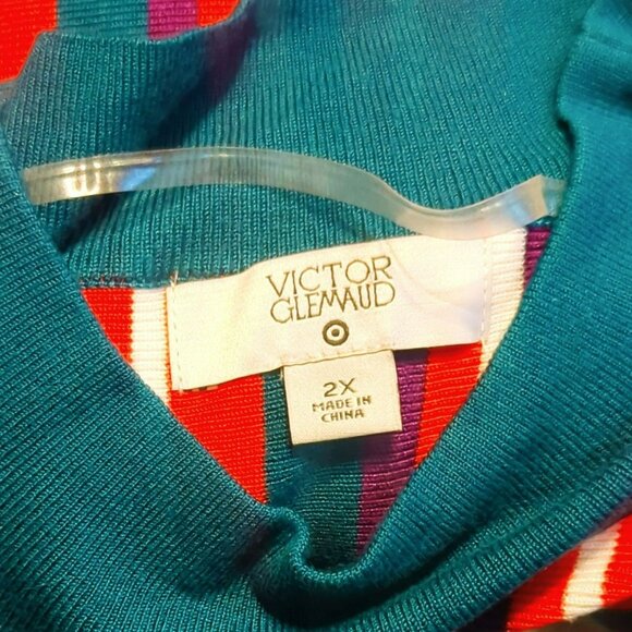 Victor Glemaud Womens 2X Multicolor Vertical Striped Long Sleeve Crop Knit Top - Picture 4 of 6
